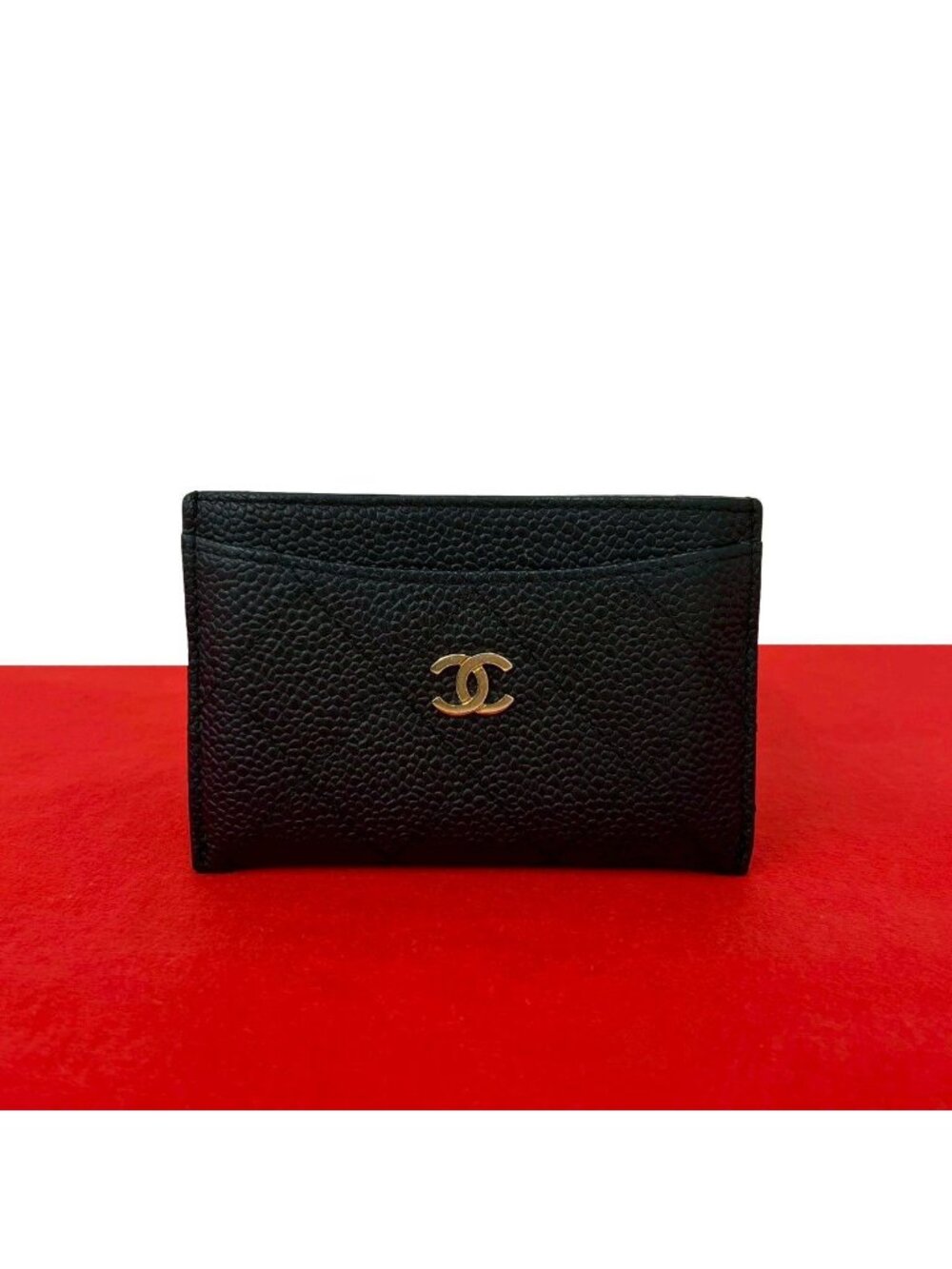 Chanel CC Logo Caviar Leather Card Case Black